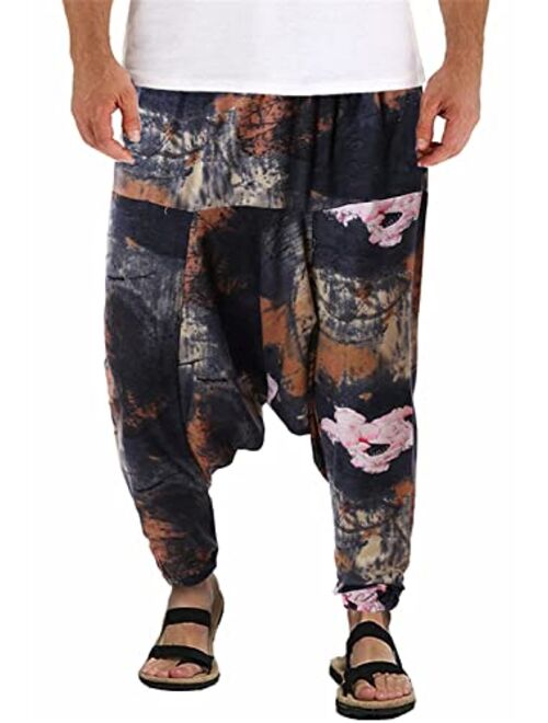 CLANMILUMS Men Women Baggy Hippie Boho Gypsy Yoga Aladdin Harem Pants