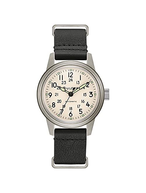 Bulova Men's Vintage Military Hack Watch with Black Leather NATO Strap (Model: 96A246)