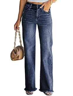 Sidefeel Women Mid Rise Distressed Flare Jeans Ripped Hole Denim Pants