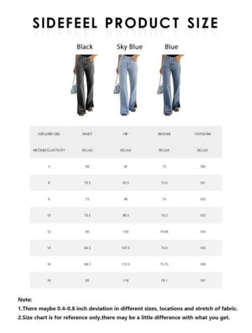 Sidefeel Women Mid Rise Distressed Flare Jeans Ripped Hole Denim Pants