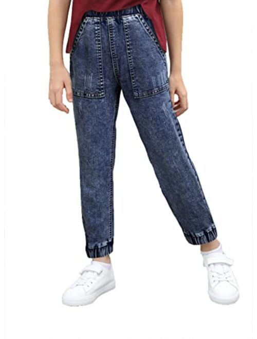 Sidefeel Girls Ripped Flare Jeans Elastic Waist High Waist Fitted Denim Pants 4-11Years