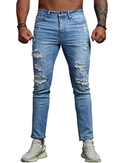 Sidefeel Men’s Ripped Skinny Jeans Slim Fit Stretch Denim Pants