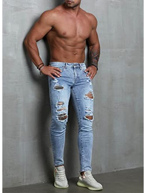 Sidefeel Men’s Ripped Skinny Jeans Slim Fit Stretch Denim Pants