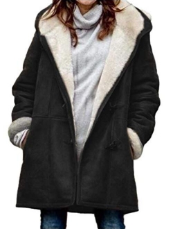 Sidefeel Women Denim Faux Fur Long Sleeve Lapel Collar Oversized Coat Outwear