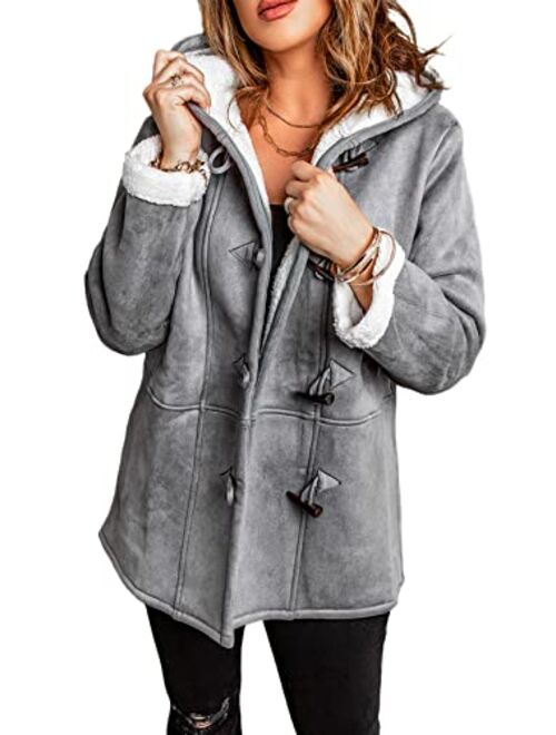 Sidefeel Women Denim Faux Fur Long Sleeve Lapel Collar Oversized Coat Outwear