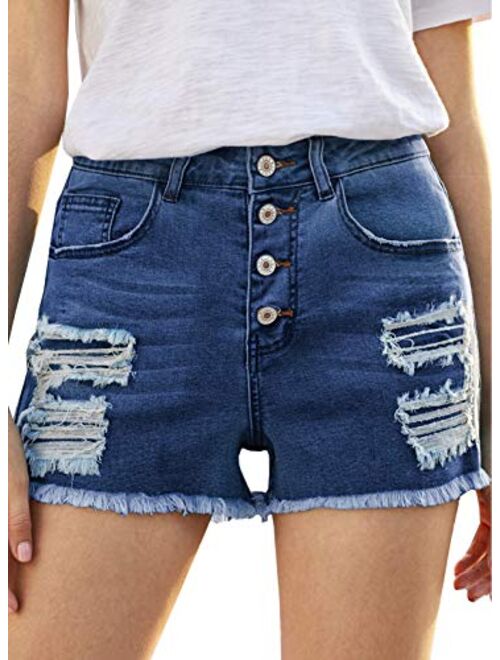 Sidefeel Women Mid Rise Distressed Cuffed Rolled Hem Casual Denim Jeans Shorts