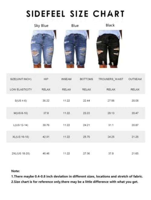 Sidefeel Women Bermuda Shorts Denim Destroyed Raw Hem Shorts Jeans