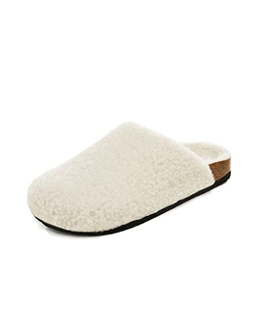 DREAM PAIRS Women's House Slippers Fuzzy Indoor Outdoor Furry Cork Faux Sherpa Slippers