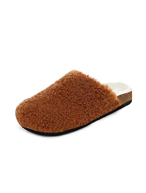 DREAM PAIRS Women's House Slippers Fuzzy Indoor Outdoor Furry Cork Faux Sherpa Slippers