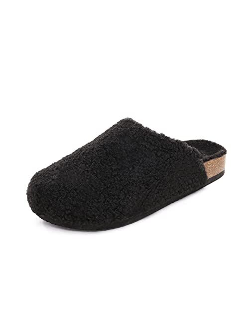 DREAM PAIRS Women's House Slippers Fuzzy Indoor Outdoor Furry Cork Faux Sherpa Slippers