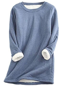 Yeokou Women Warm Sherpa Lined Fleece Crewneck Sport Sweatshirt Pullover Loungewear