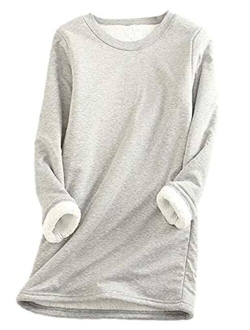 Yeokou Women Warm Sherpa Lined Fleece Crewneck Sport Sweatshirt Pullover Loungewear