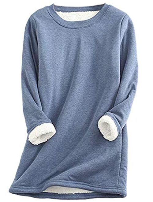 Yeokou Women Warm Sherpa Lined Fleece Crewneck Sport Sweatshirt Pullover Loungewear