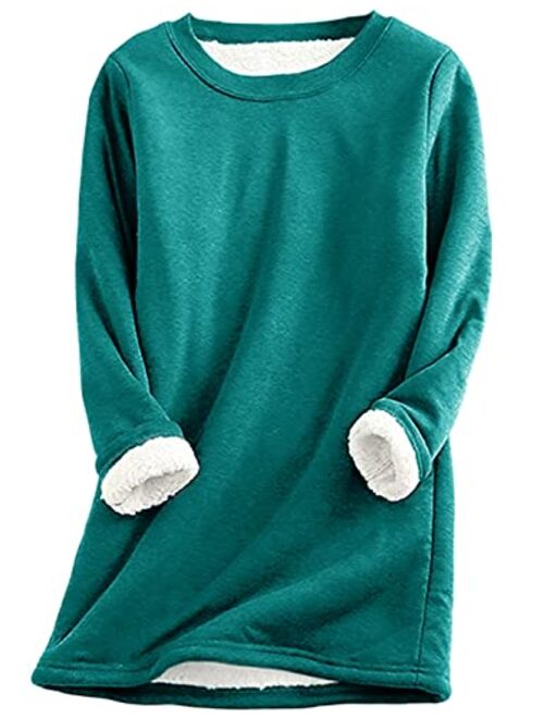 Yeokou Women Warm Sherpa Lined Fleece Crewneck Sport Sweatshirt Pullover Loungewear