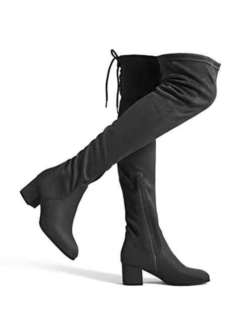 DREAM PAIRS Women's Over The Knee Thigh High Chunky Heel Boots Long Stretch Sexy Fall Boots