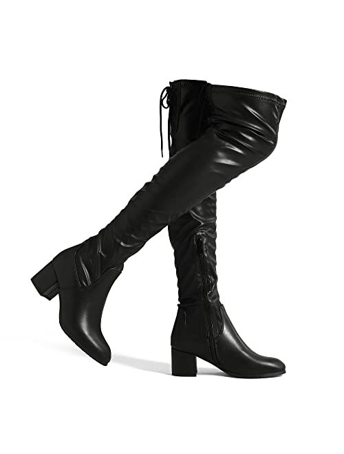 DREAM PAIRS Women's Over The Knee Thigh High Chunky Heel Boots Long Stretch Sexy Fall Boots