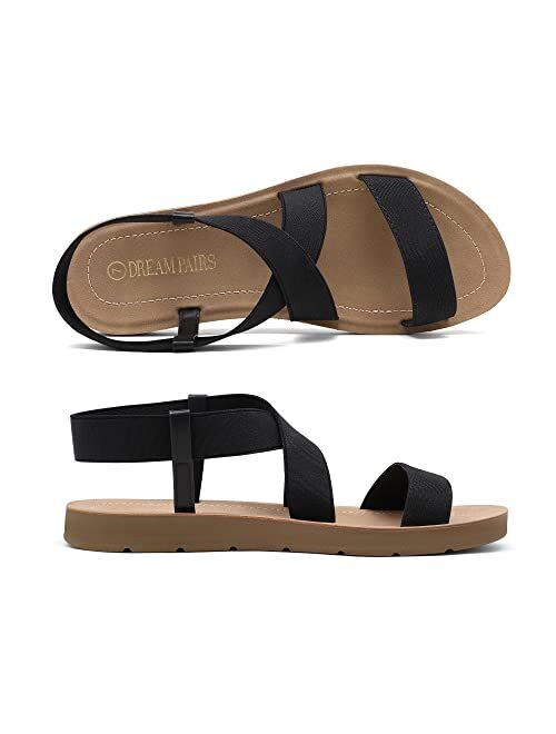 DREAM PAIRS Women's Elastic Ankle Strap Summer Flat Sandals