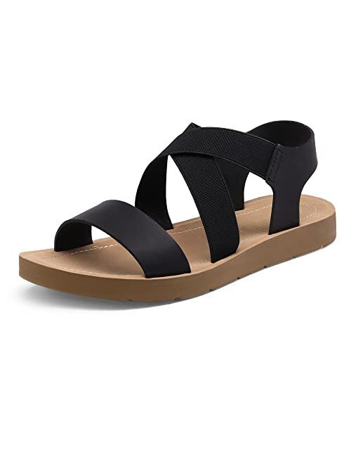 DREAM PAIRS Women's Elastic Ankle Strap Summer Flat Sandals