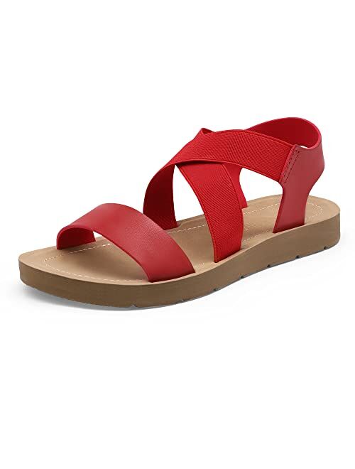 DREAM PAIRS Women's Elastic Ankle Strap Summer Flat Sandals