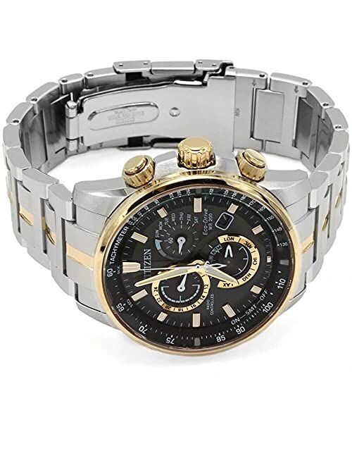 Citizen Eco-Drive AT4126-55E Mens Pcat Radio-Controlled Two Tone Bracelet Band Black Quartz Dial Watch