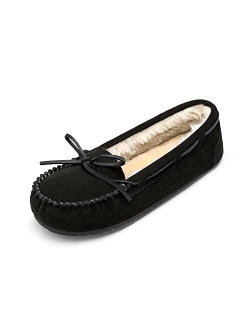 Faux Fur Cozy Moccasin House Slippers Suede Leather Shoes for Indoor and Outdoor Wear