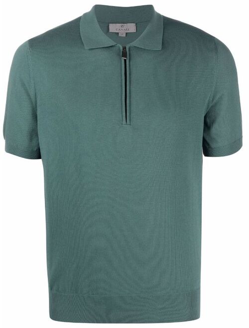 Canali fine-knit zipped polo-shirt