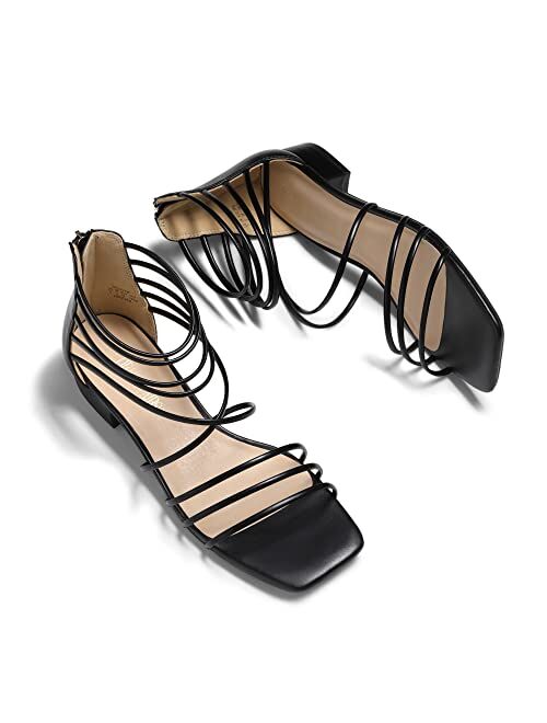 DREAM PAIRS Women's Summer Casual Strappy Sandals Dressy Cute Square-Toe Comfortable Flat Shoes