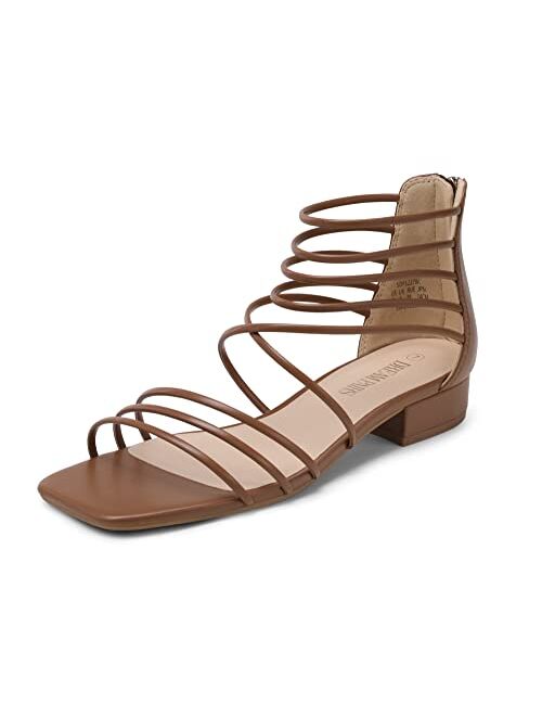 DREAM PAIRS Women's Summer Casual Strappy Sandals Dressy Cute Square-Toe Comfortable Flat Shoes