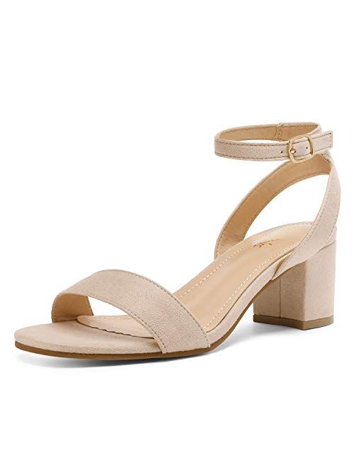 DREAM PAIRS Women's Open Toe Ankle Strap Low Block Chunky Heels Sandals Party Dress Pumps Shoes