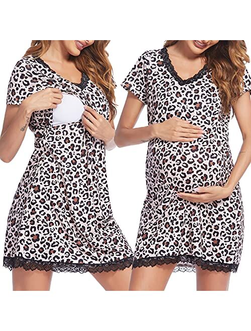 Ekouaer 3 in 1 Delivery/Labor/Nursing Nightgown Soft Maternity Hospital Dress