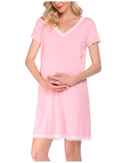 Ekouaer 3 in 1 Delivery/Labor/Nursing Nightgown Soft Maternity Hospital Dress