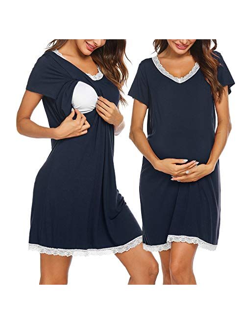 Ekouaer 3 in 1 Delivery/Labor/Nursing Nightgown Soft Maternity Hospital Dress