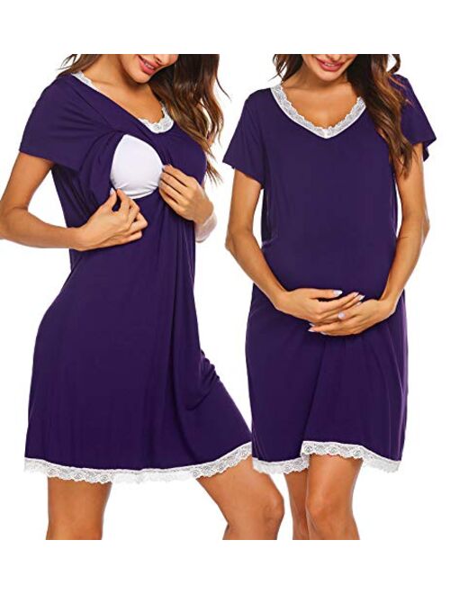 Ekouaer 3 in 1 Delivery/Labor/Nursing Nightgown Soft Maternity Hospital Dress