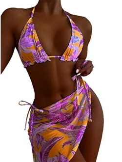 Women's 3 Pack Criss Cross Halter Cheeky Bathing Suit with Beach Skirt