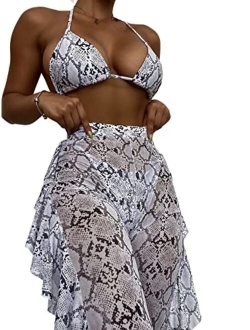 Women's 3 Pack Criss Cross Halter Cheeky Bathing Suit with Beach Skirt