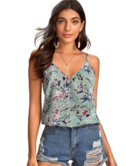 Women's Elegant Lightweight Sleeveless Floral Print V-Neck Cami Tank Top