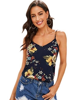 Women's Elegant Lightweight Sleeveless Floral Print V-Neck Cami Tank Top