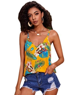 Women's Elegant Lightweight Sleeveless Floral Print V-Neck Cami Tank Top