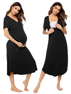 Maternity Nursing Nightgown Womens Short Sleeve V-Neck Breastfeeding Sleep Dress Long Gown for Pregnant