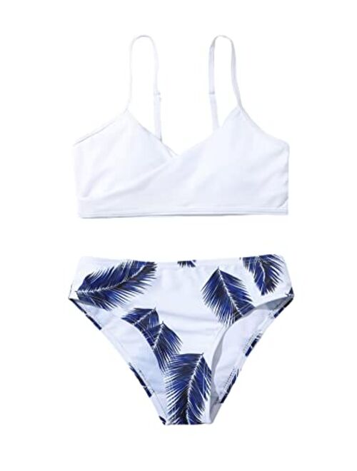 Romwe Girl's 2 Piece Bathing Suit Swimsuit Sport Solid High Waist Bikini Set