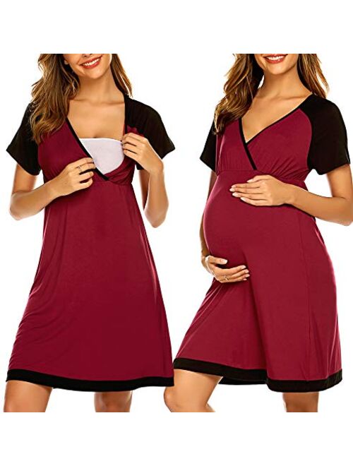 Ekouaer 3 in 1 Delivery/Labor/Nursing Nightgown Women's Maternity Hospital Gown/Sleepwear for Breastfeeding Sleep Dress