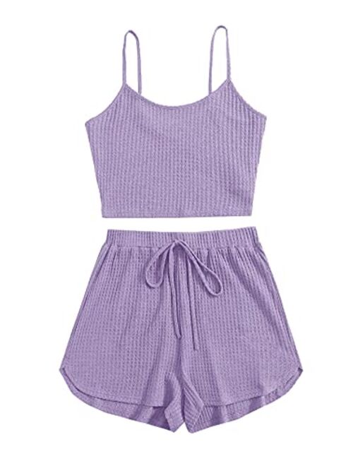 ROMWE Women's 2 Piece Pajama Set Crop Cami Tops and Shorts Lounge Set Outfit