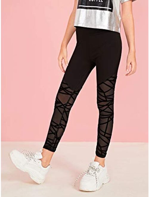 Romwe Girl's Geo Print Mesh High Waist Leggings Tights Skinny Yoga Pants Runing Jogger Pants