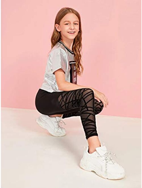 Romwe Girl's Geo Print Mesh High Waist Leggings Tights Skinny Yoga Pants Runing Jogger Pants