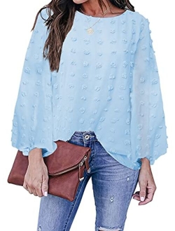 Sidefeel Womens Round Neck Short Sleeve Blouse Chiffon Swiss Dot Shirt Tops