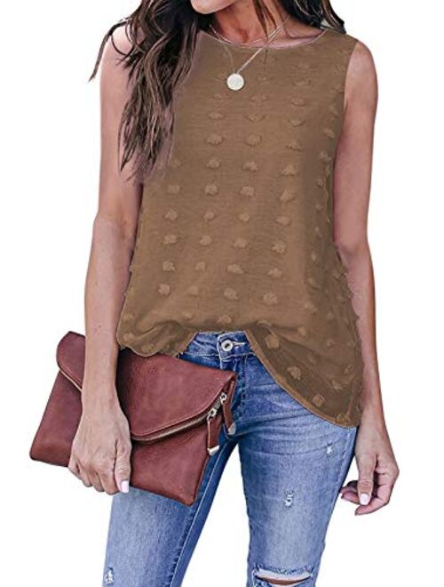 Sidefeel Womens Round Neck Short Sleeve Blouse Chiffon Swiss Dot Shirt Tops