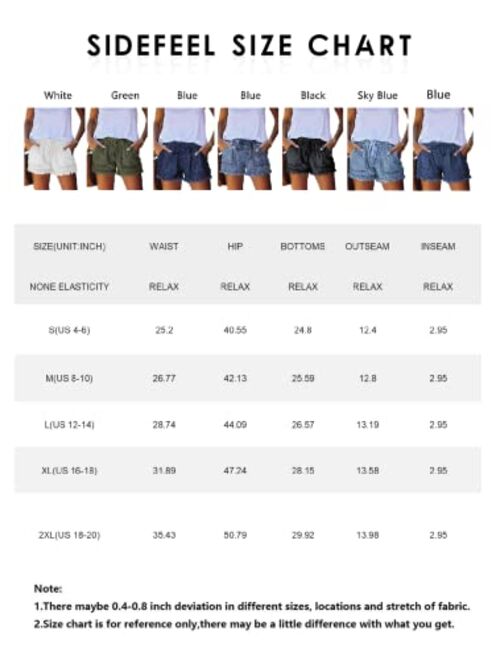 Sidefeel Women Frayed Raw Hem Shorts Elastic Waist Drawstring Casual Short Pants