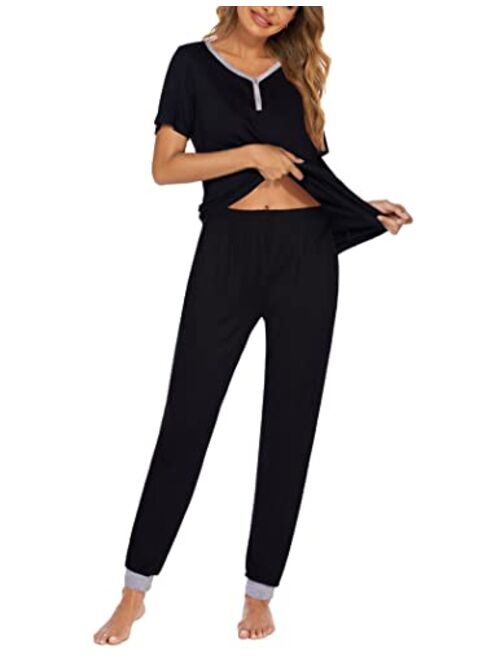 Ekouaer  Womens Short Sleeve Long Pants Pajamas Set With Pockets