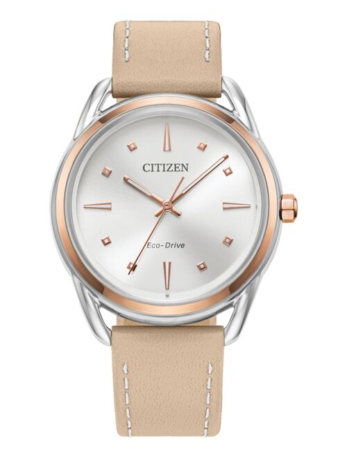 Citizen Eco-Drive Women's Dress Classic Beige Leather Strap Watch 36mm