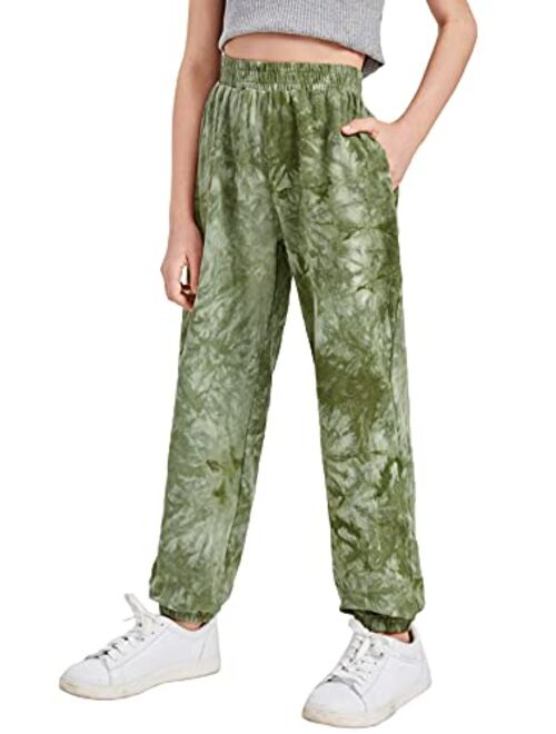 Romwe Girl's Tie Dye Joggers Sweatpant Sport Pants with Pocket